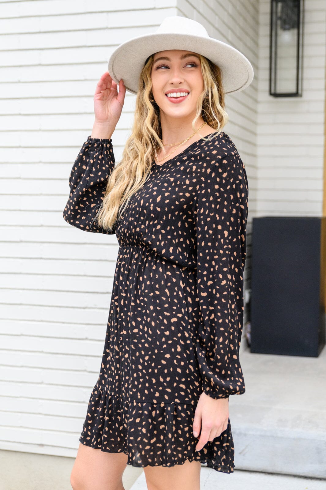 Make Your Happiness Long Sleeve Dress in Black Womens 