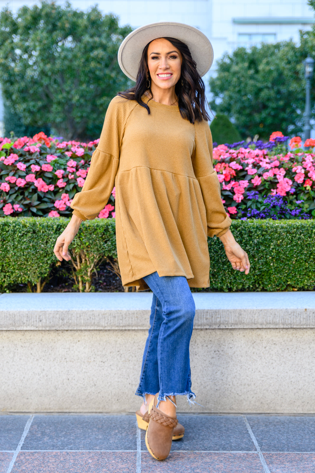 Melrose Ribbed Knit Raglan Tunic In Mustard Womens 