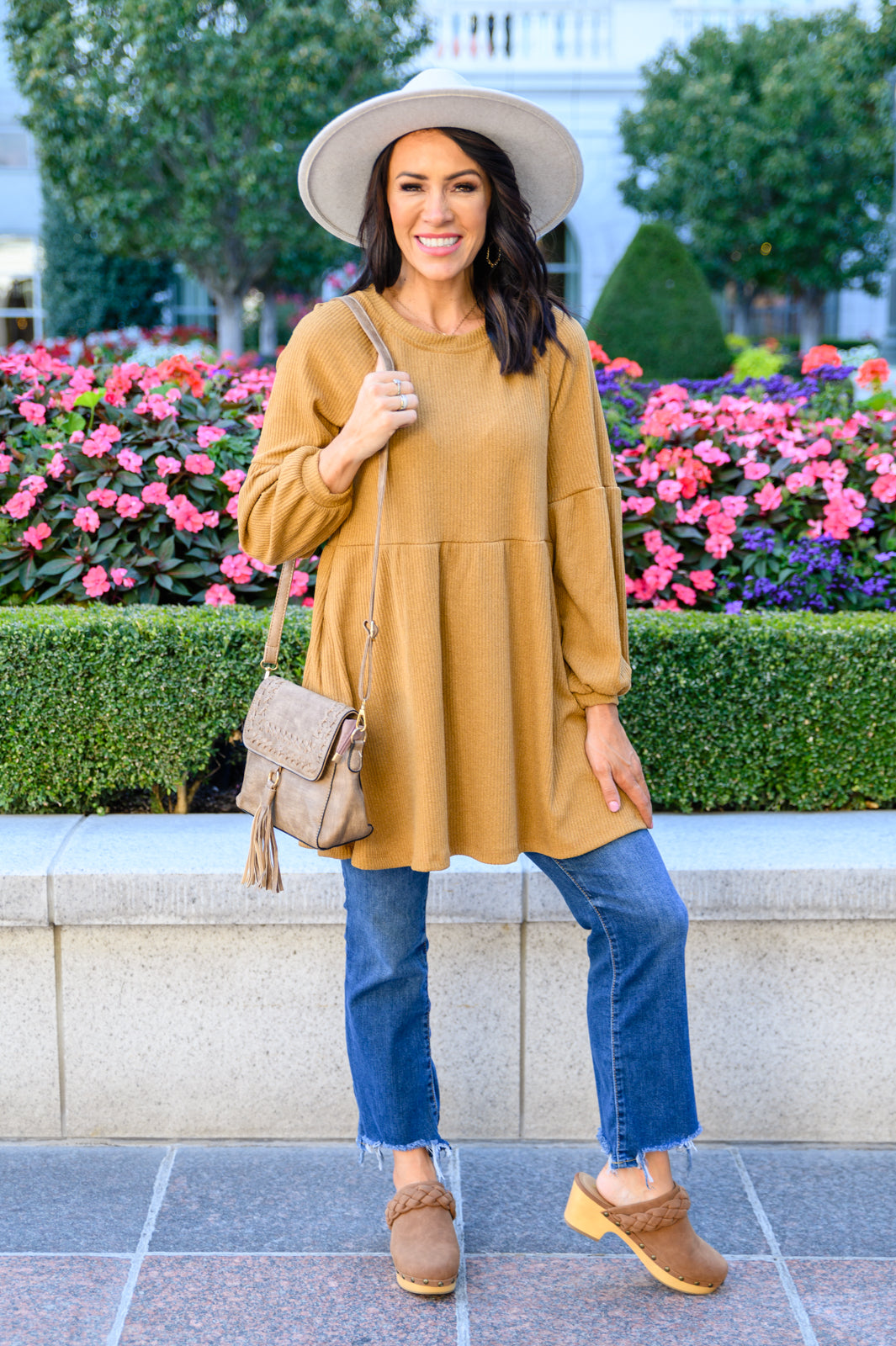 Melrose Ribbed Knit Raglan Tunic In Mustard Womens 