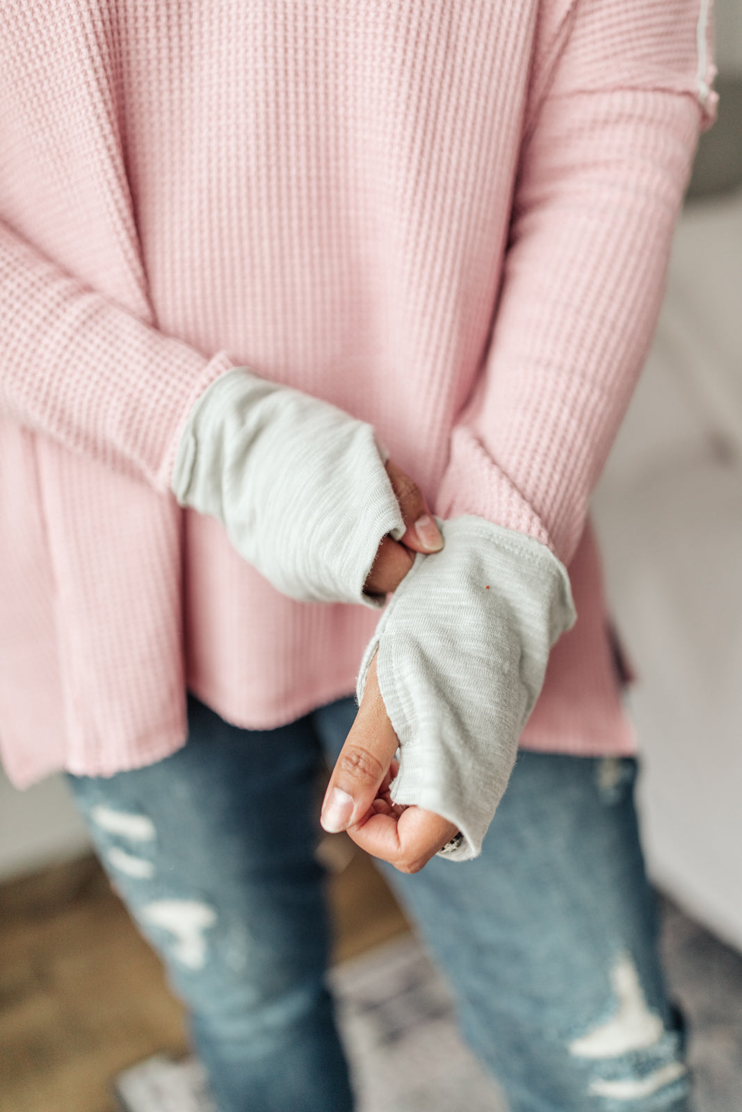 Mia Waffle Knit Long Sleeve In Pink Womens 