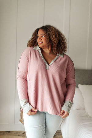 Mia Waffle Knit Long Sleeve In Pink Womens 