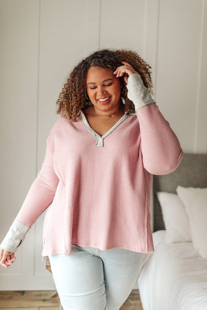 Mia Waffle Knit Long Sleeve In Pink Womens 