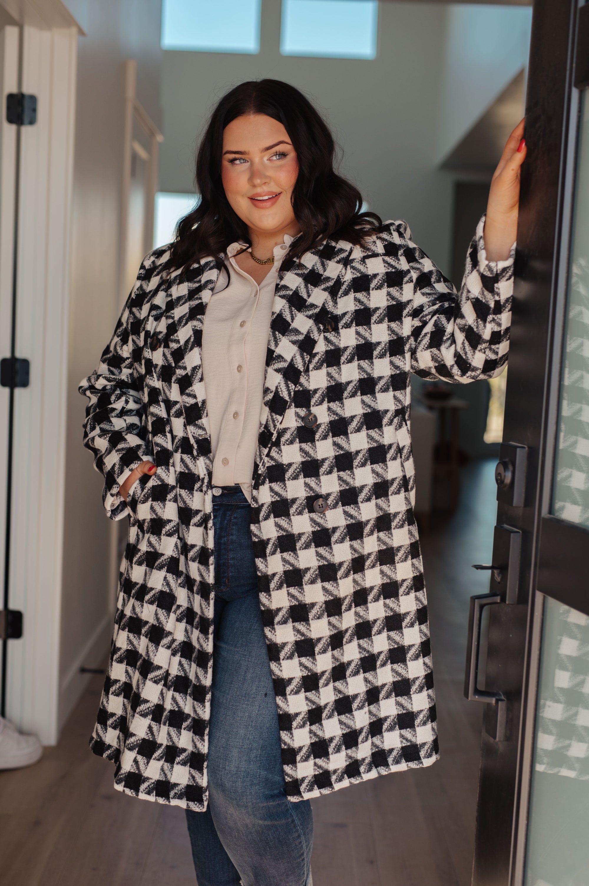 Monochromatic Moment Plaid Coat