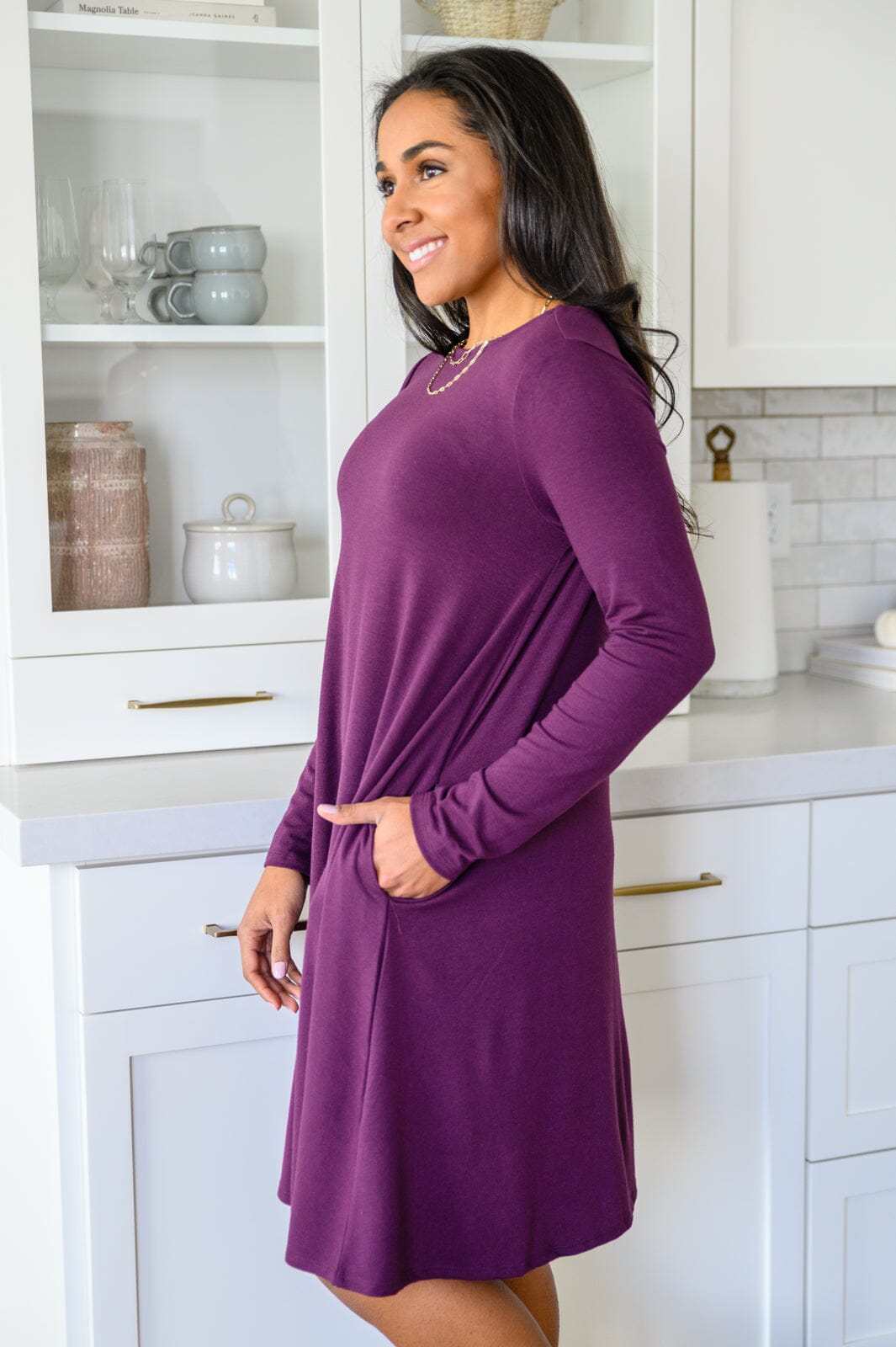 Most Reliable Long Sleeve Knit Dress In Plum Womens 