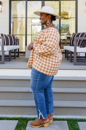 One Fine Afternoon Gingham Plaid Top In Caramel Womens 