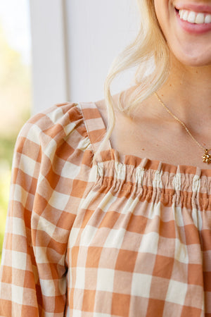 One Fine Afternoon Gingham Plaid Top In Caramel Womens 