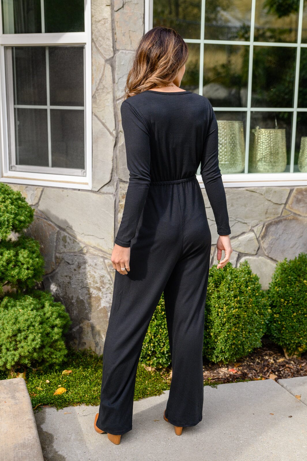 Onward & Upward Faux Wrap Jumpsuit In Black Womens 