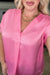 Pleat Front V-Neck Top in Pink Cosmos