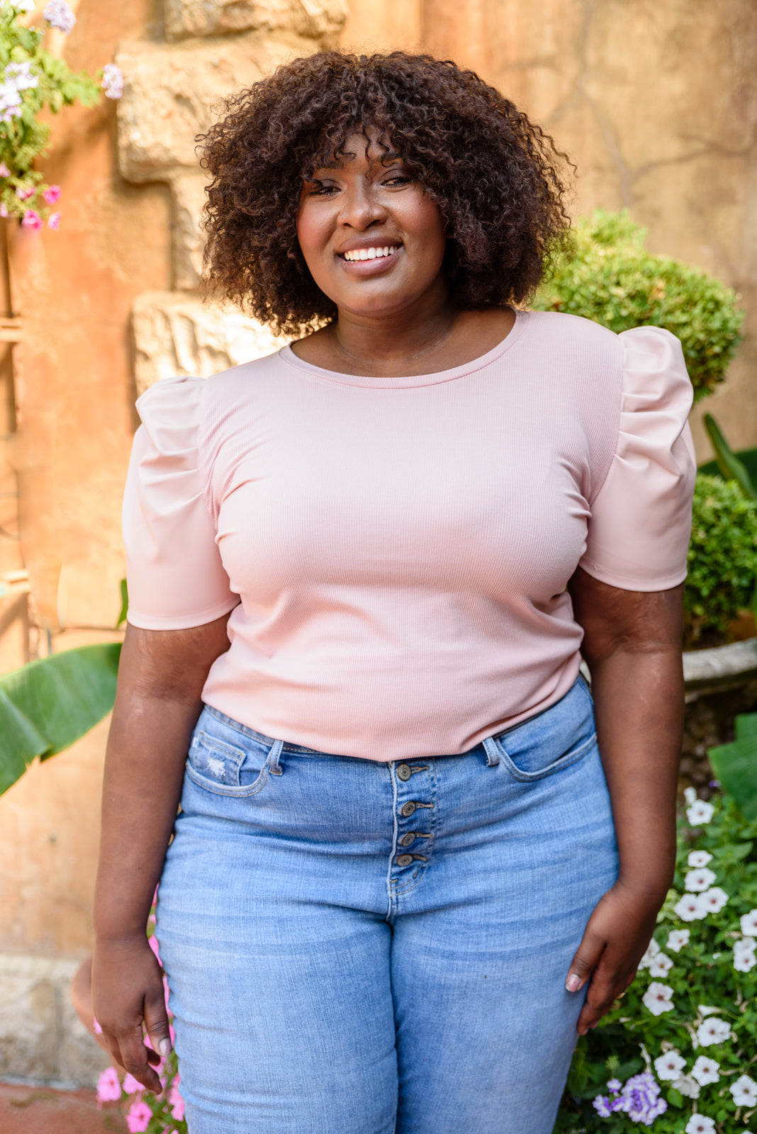 Rock On Puff Sleeve Top in Blush Womens 