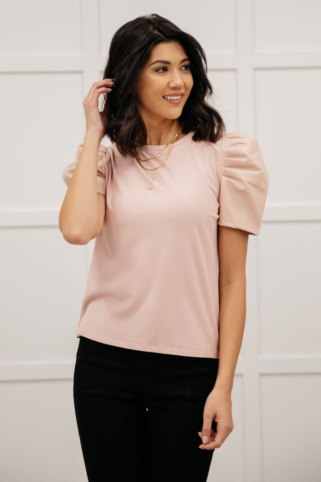 Rock On Puff Sleeve Top in Blush Womens 