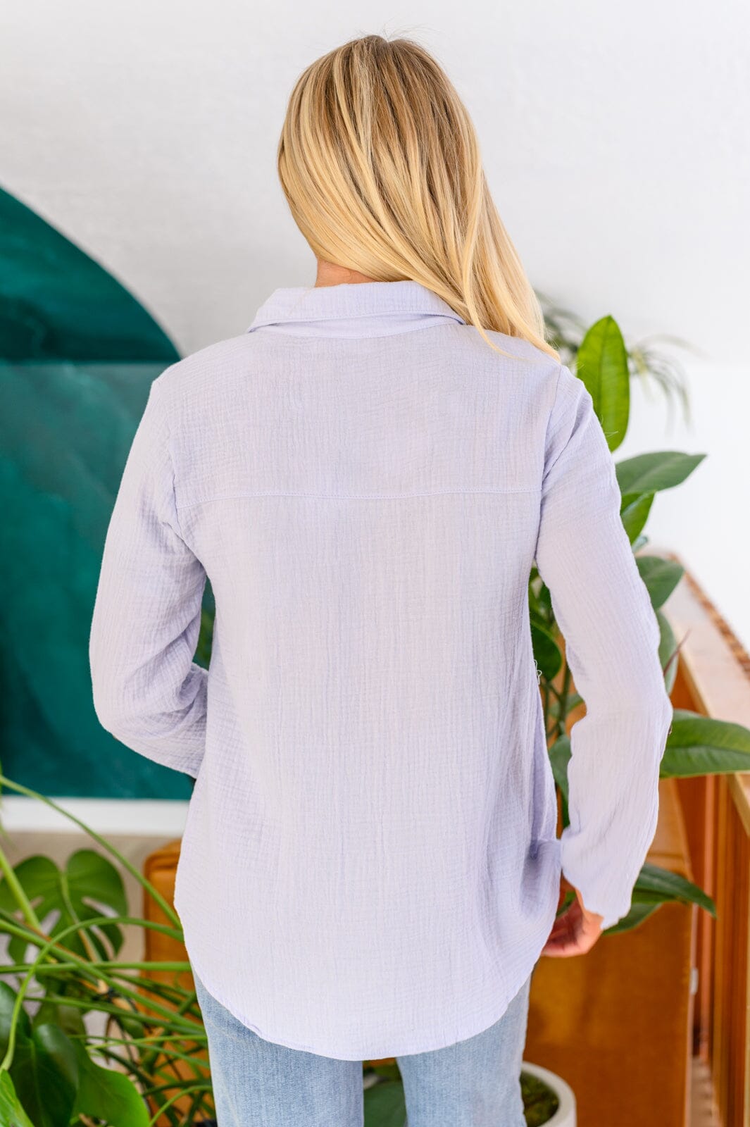 Skies The Limit Button Up in Lavender Blue Womens 