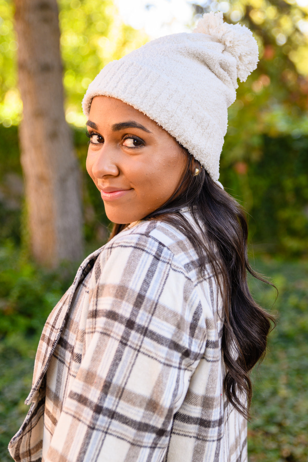 Slouchy Boucle Pom Beanie In Ivory Womens 