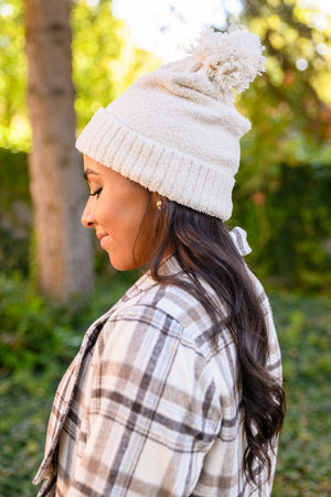 Slouchy Boucle Pom Beanie In Ivory Womens 