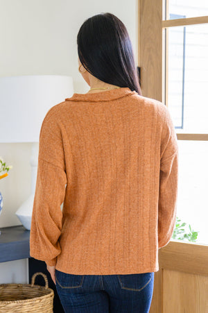 Speak Sweetly Textured Knit Top With Buttons In Rust Womens 