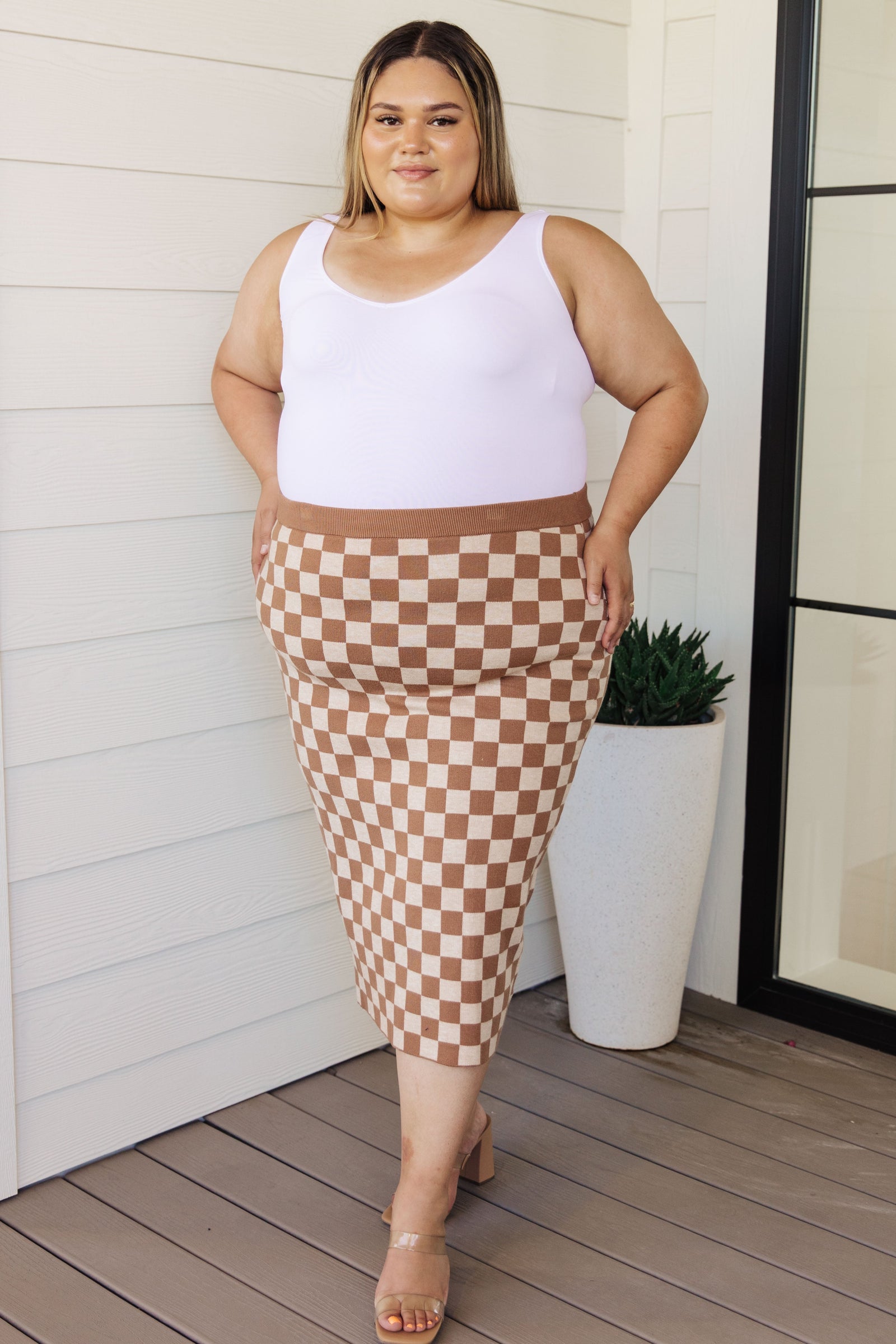 Start Your Engines Checkered Midi Skirt