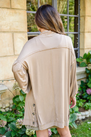 Stefanie Open Front Balloon Sleeve Cardigan In Taupe Womens 