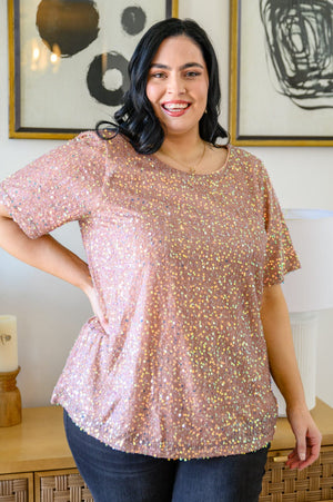 Times Square Sequin Short Sleeve Top In Gold Womens 