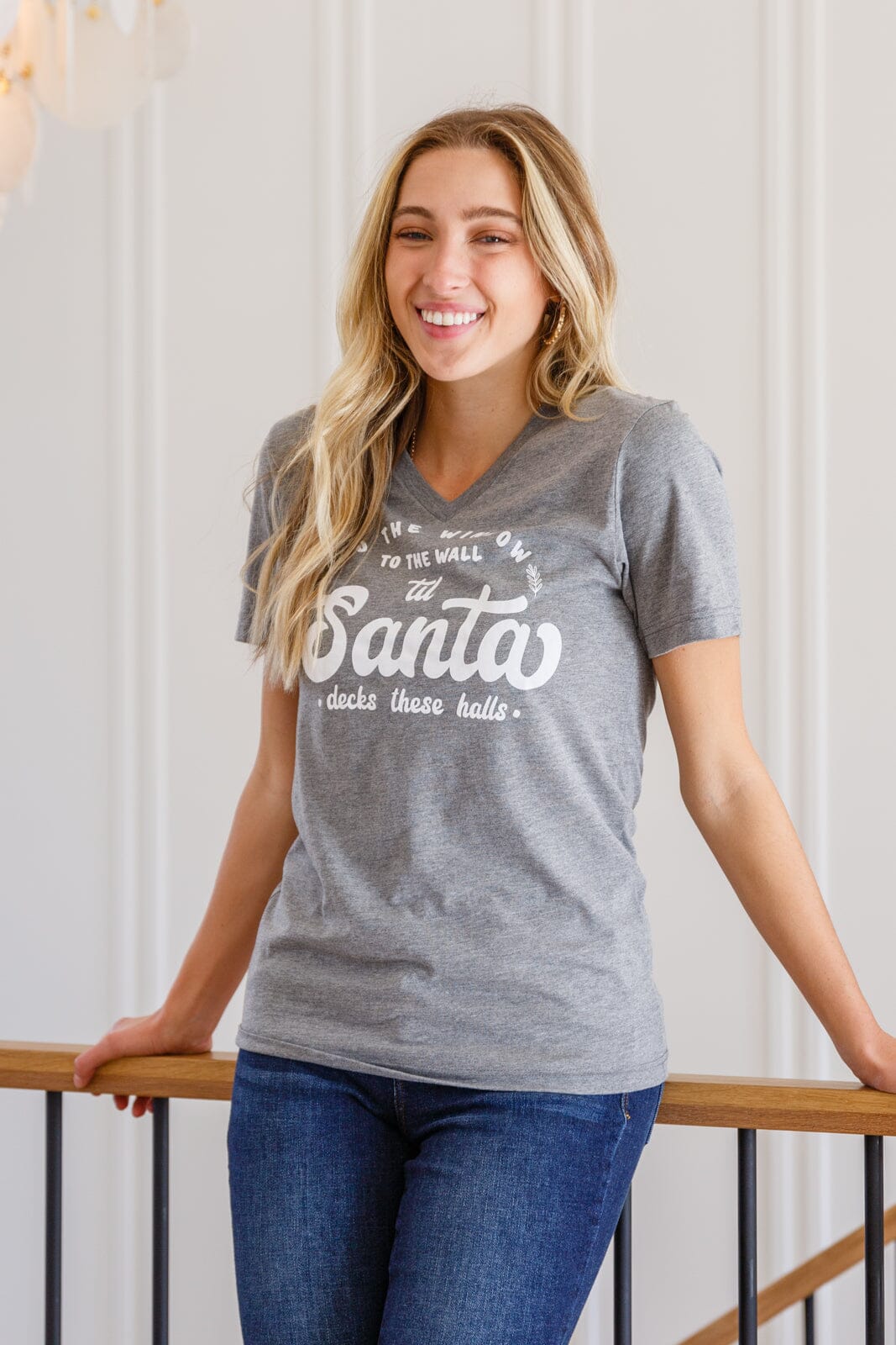 To The Window Graphic V Neck Tee In Gray Womens 