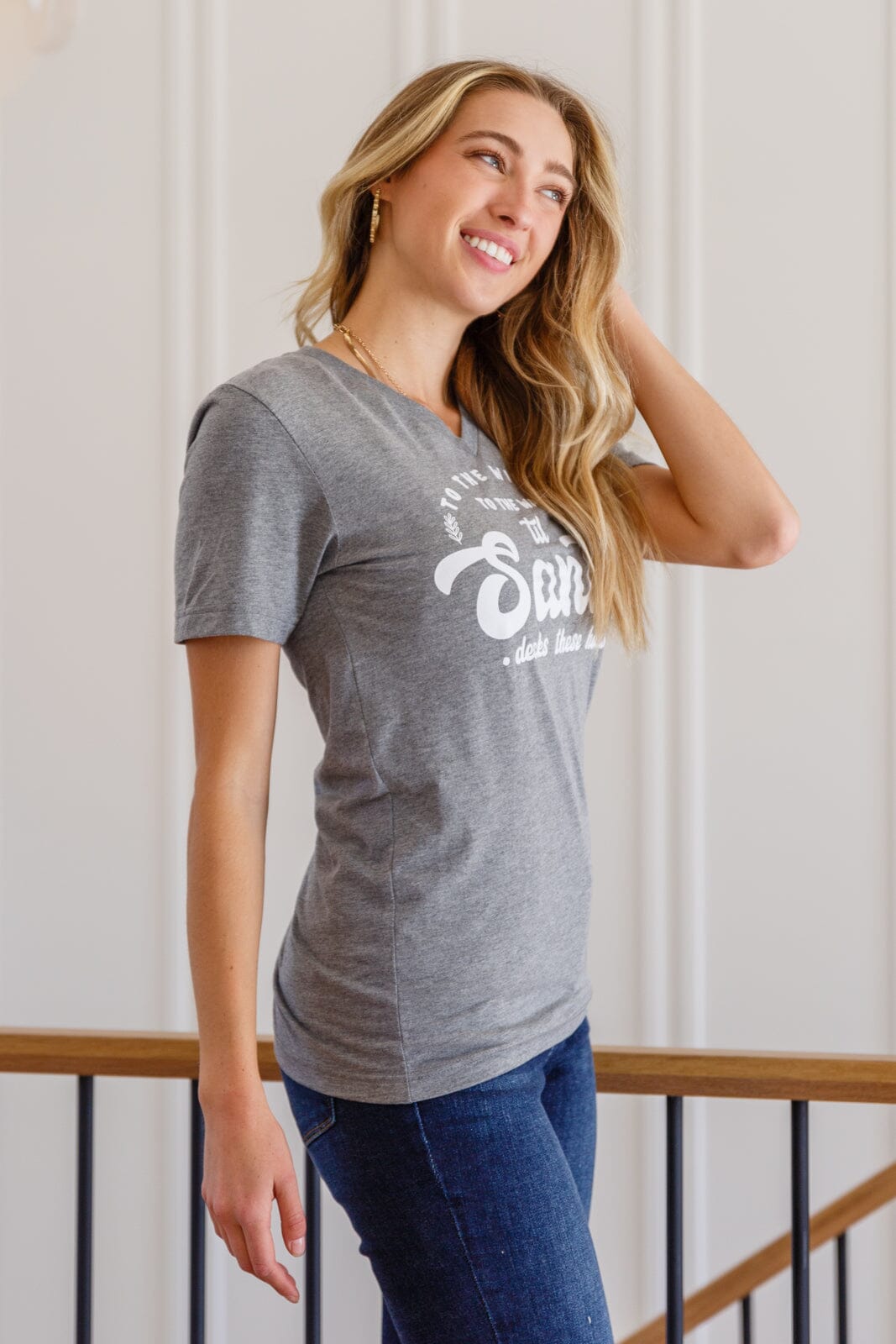 To The Window Graphic V Neck Tee In Gray Womens 