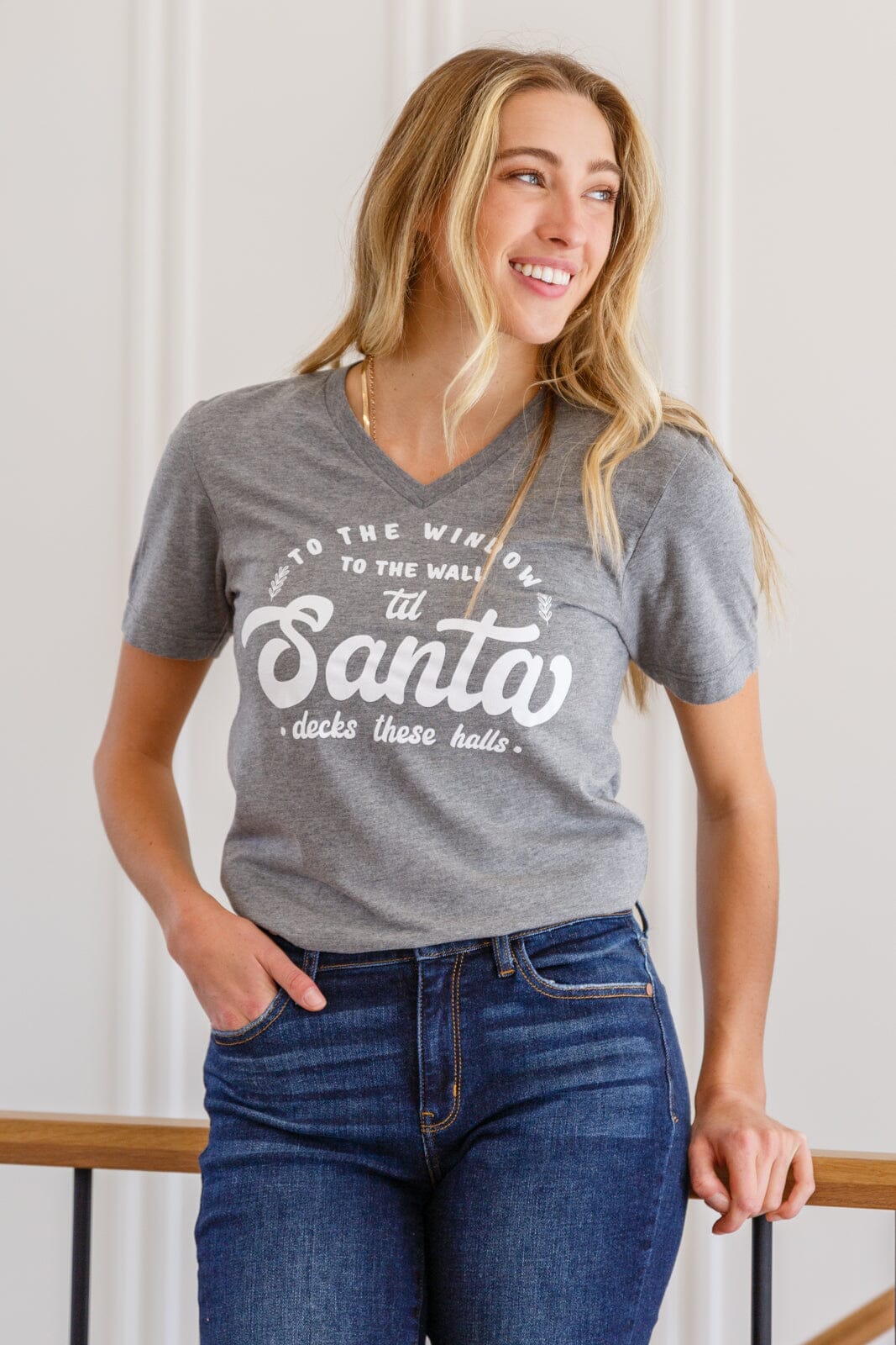 To The Window Graphic V Neck Tee In Gray Womens 