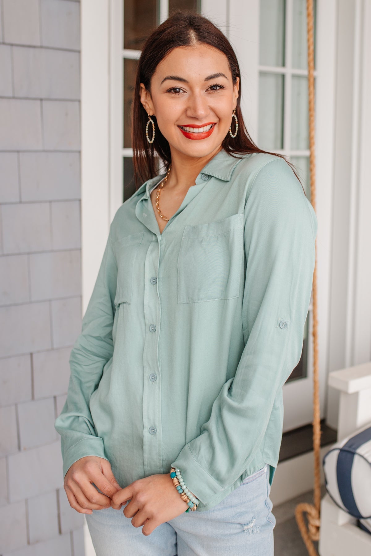 Unwavering Confidence Blouse in Light Blue Womens 