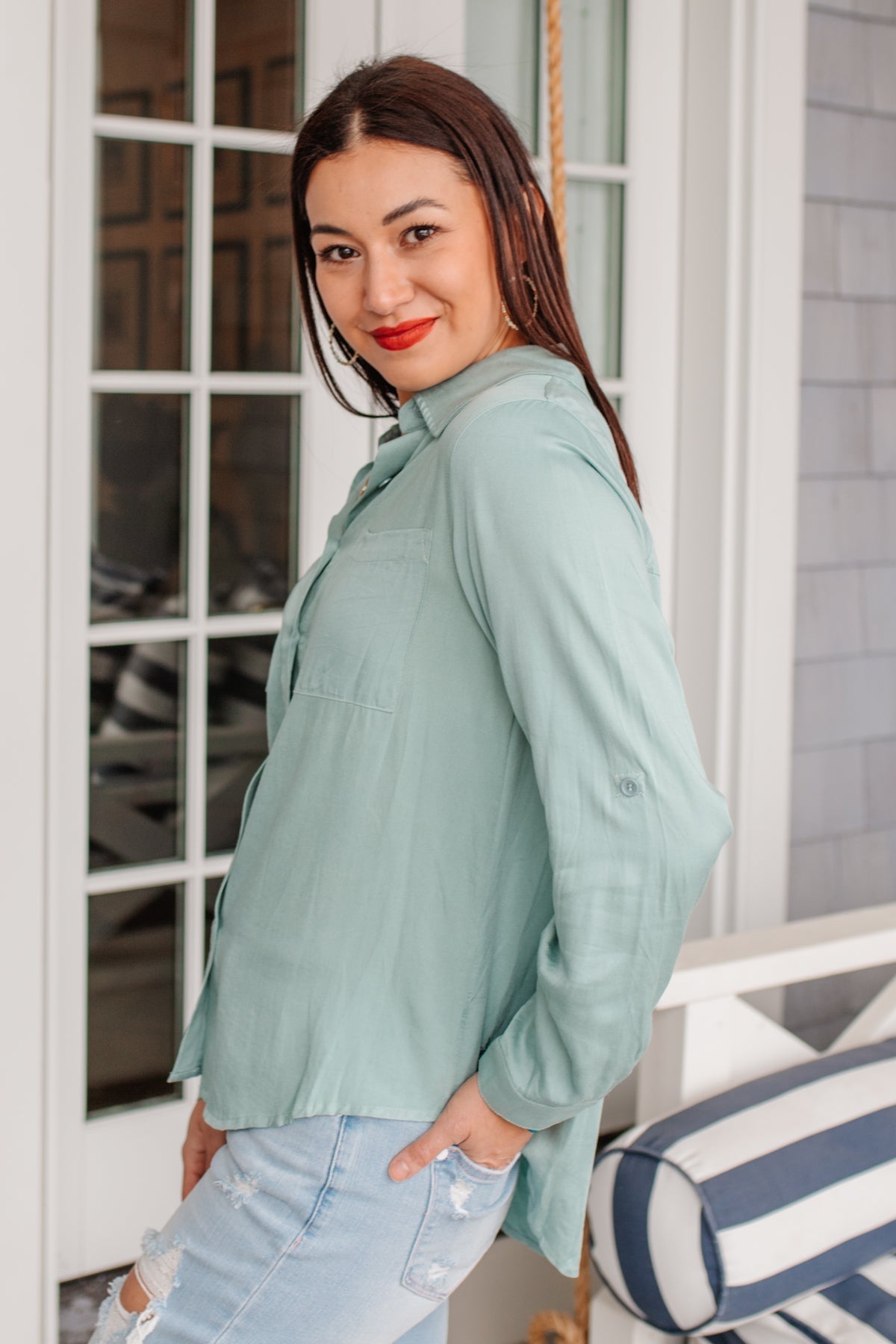 Unwavering Confidence Blouse in Light Blue Womens 