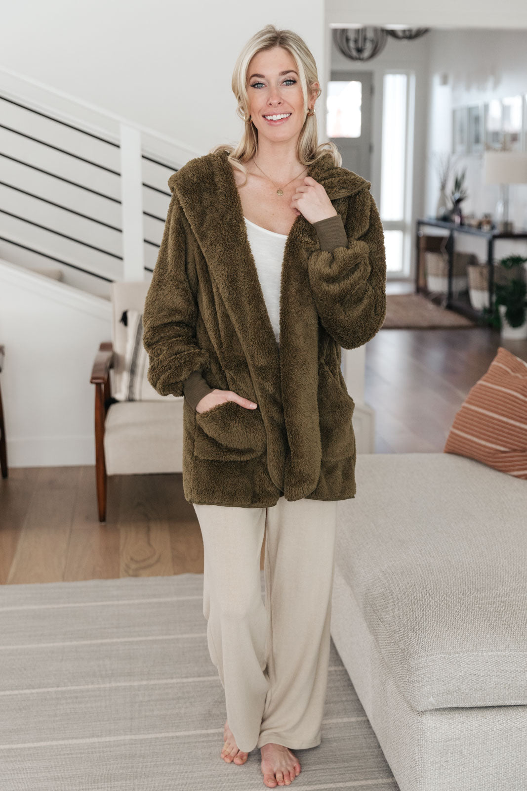 Where's My Coffee Cardigan in Olive Womens 