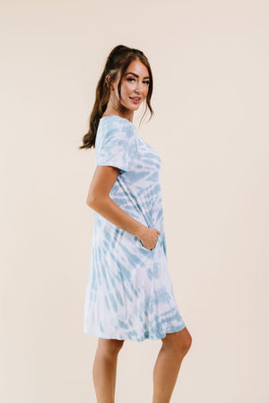Swirl Tie Dye Dress In Aqua Womens 